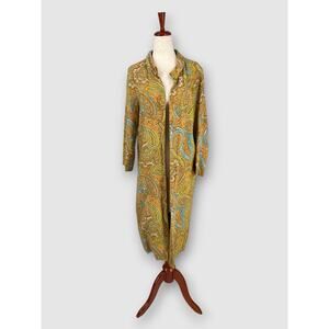 Vintage 60s 70s Paisley Duster Coat Open Front Long Boho Hippie Maxi Jacket